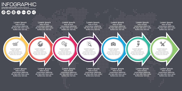 Tijdlijn vector infographic. wereldkaart achtergrond