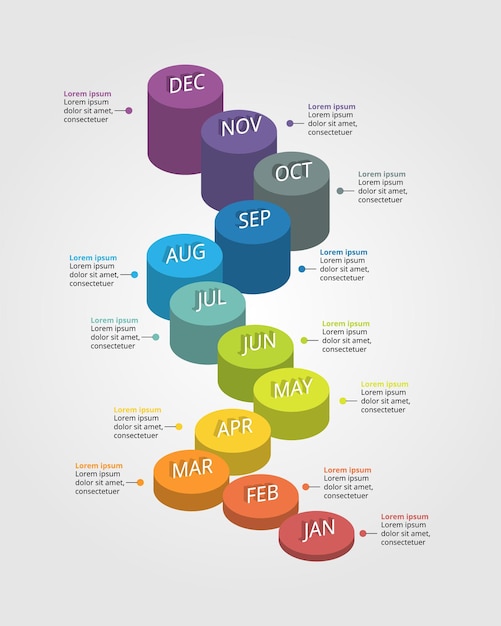 tijdlijngrafieksjabloon voor infographic voor presentatie gedurende 12 maanden