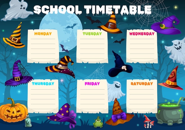 Tijdschema met Halloween-heksenhoeden