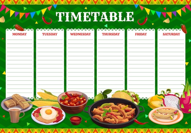 Tijdschema schema mexicaans eten lessen planner