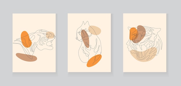 Tijger chinees nieuwjaar vector in continue, lijn kunststijl. hand getekend aziatisch symbool van 2022 jaar in boheemse stijl. eenvoudige wilde kat op de achtergrond.