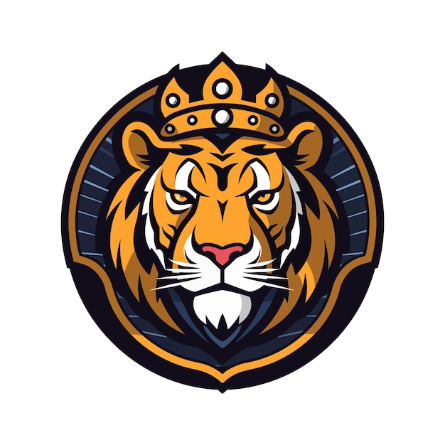 tijger die een illustratie van het ontwerp van het kroonhandgetekende logo draagt