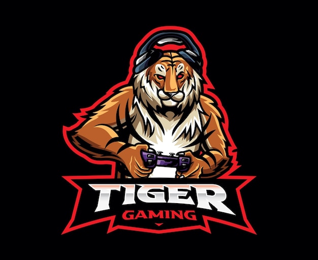 Vector tijger gamer mascotte logo ontwerp