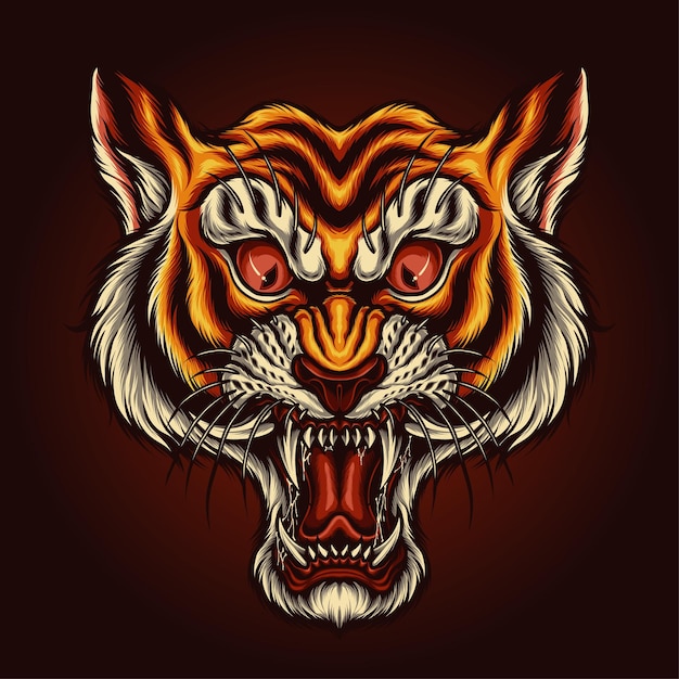 Vector tijger hoofd brullende vectorillustratie