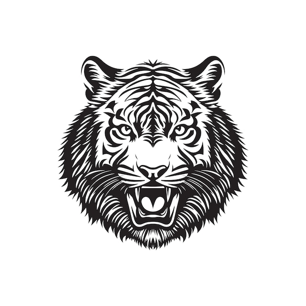 Tijger hoofd vector illustratie op een witte achtergrond Vintage tijger illustratie