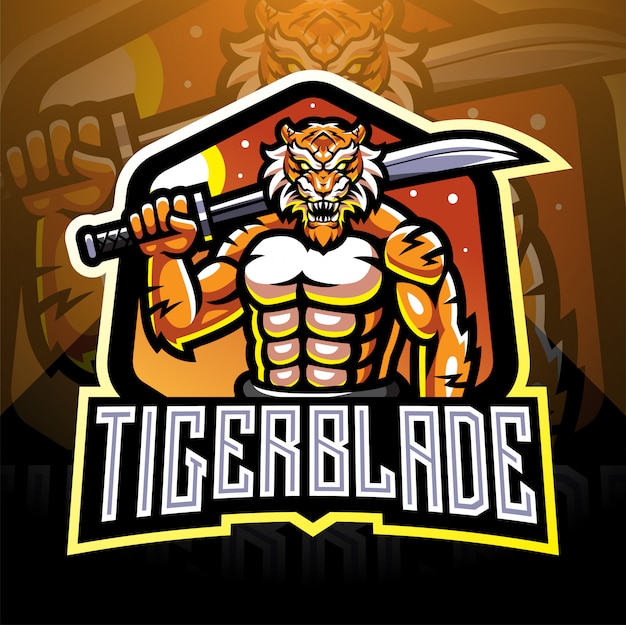 Tijger met mes esport mascotte logo