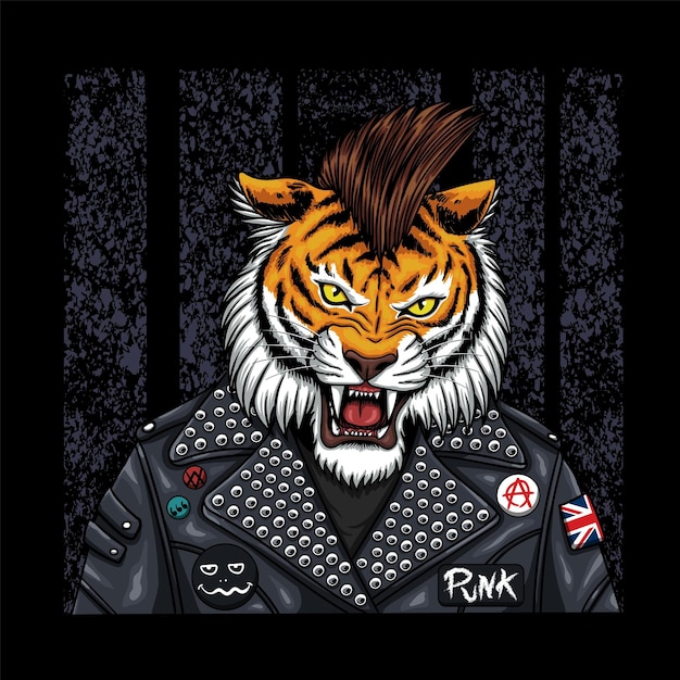 Tijger punk stijl vectorillustratie