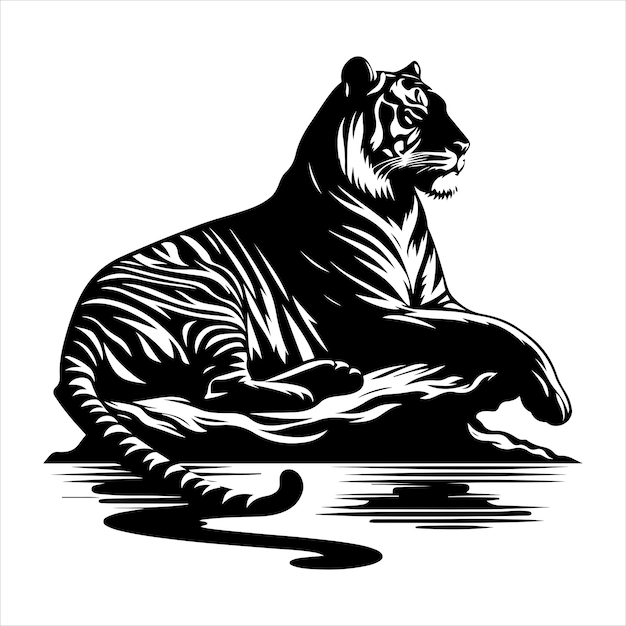 tijger silhouet vector kunst en grafische vector zwarte kleur silhouet solated witte achtergrond