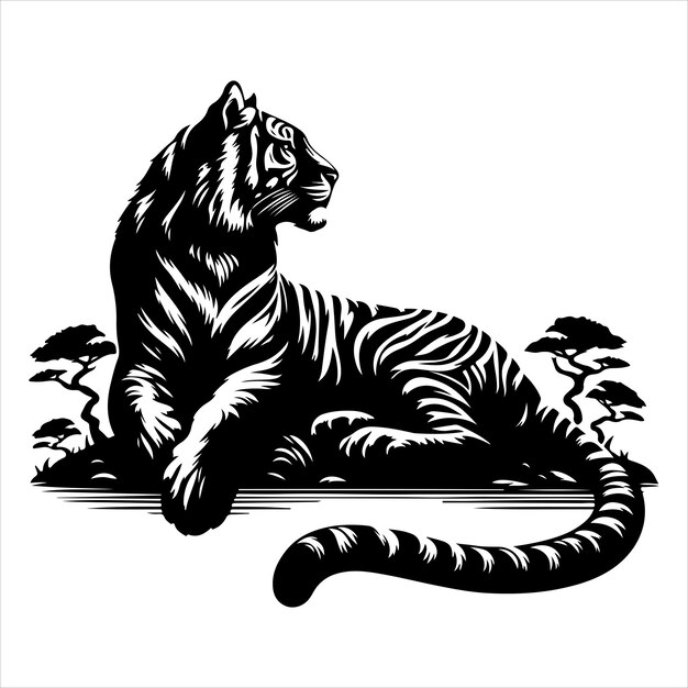 tijger silhouet vector kunst en grafische vector zwarte kleur silhouet solated witte achtergrond
