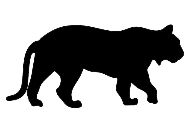 Vector tijger silhouet vectorillustratie geïsoleerd op een witte achtergrond. wandelen tiger silhouet zijaanzicht. grote wilde kat. tatoeage teken.