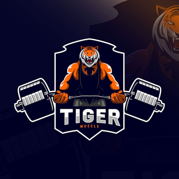 Tijger spier mascotte logo e-sport ontwerp