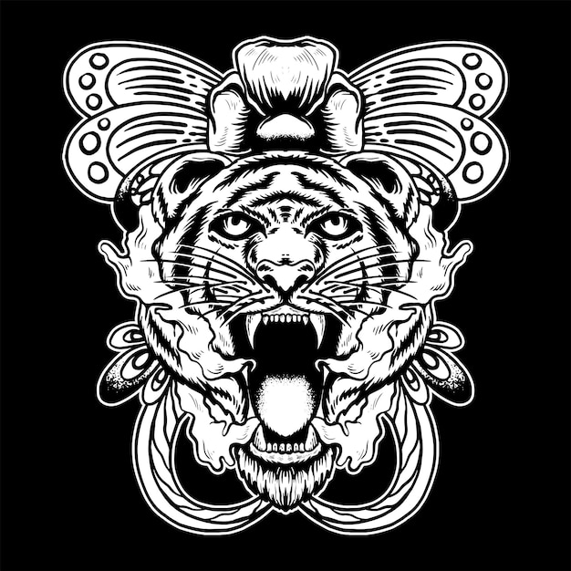 Tijger tattoo kunst illustratie zwart en wit