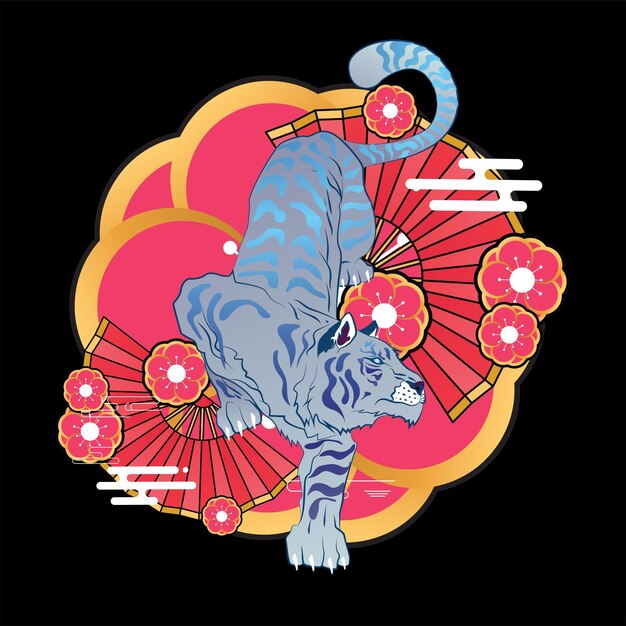 Vector tijgerillustratieontwerp voor sukajan is een gemiddelde traditionele doek of t-shirt van japan