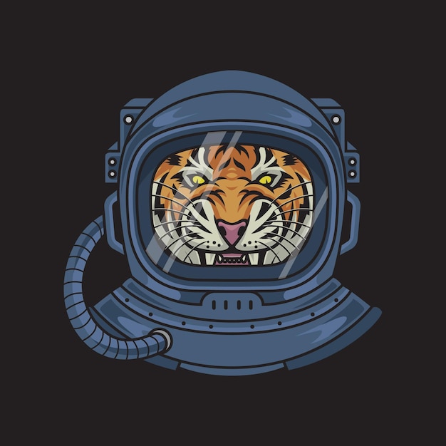 Tijgerkop met astronautenhelm premium vector