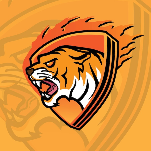 Tijgermascotte op Fire Ball-logo-ontwerp