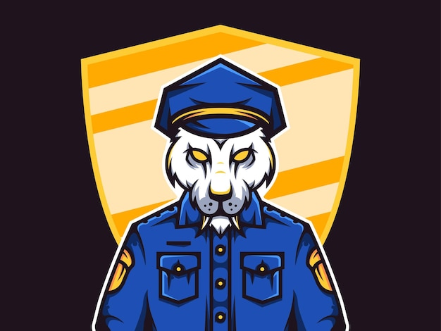 Tijgerpolitie Karakter Illustratie Premium Vector voor Logo Gaming