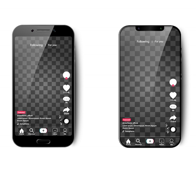Vettore interfaccia tik tok per smartphone su uno sfondo isolato