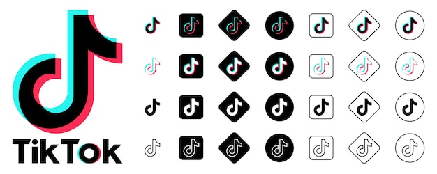 Vector tik tok logo set popular social network icons vectorvinnitsa ukraine june 10 2023