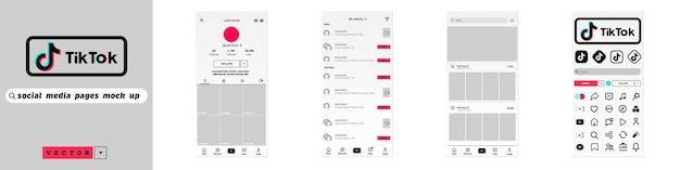 Вектор Шаблон интерфейса социальной сети tik tok в социальных сетях