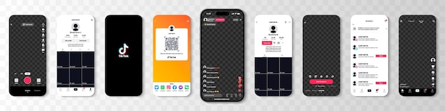 Tik Tok 소셜 미디어 앱 템플릿 Iphone with Tik Tok mockup 그림자가 있는 Tik Tok 템플릿 화면 프레임