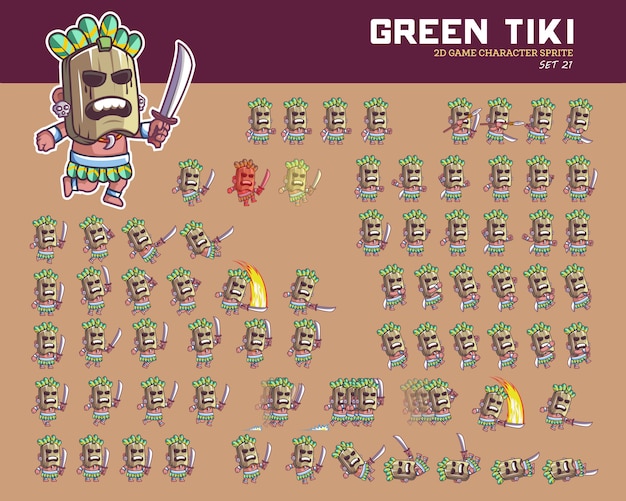 Tiki hawaii cartoon game character animation sprite