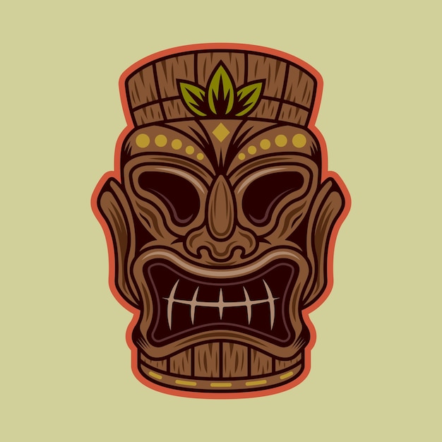 tiki hawaiian tribal wooden mask vector illustration in colorful cartoon style isolated on light background