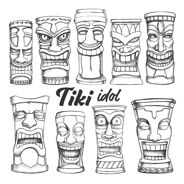 Vettore set vintage totem collezione tiki idol