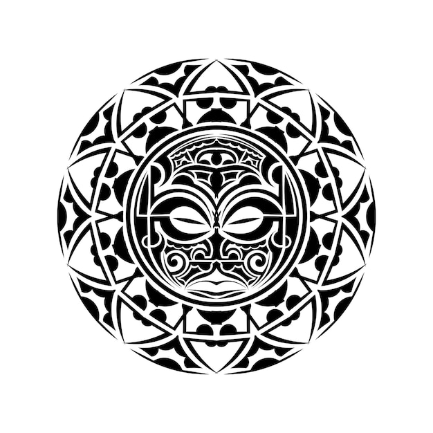 Tiki is een mensachtige figuur die Polynesische halfgoden vertegenwoordigt. Tiki gebruikt als de Maori-amuletten en rituelen en in tattoo-kunst. Heilige teken en symbolen. Menselijke emotie - somberheid. Voorraad vector.