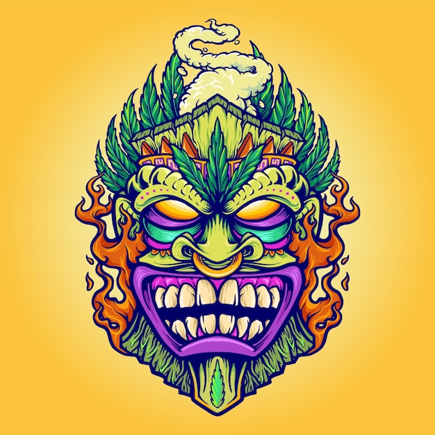 Tiki marijuana leaf and cloud vape   illustrations