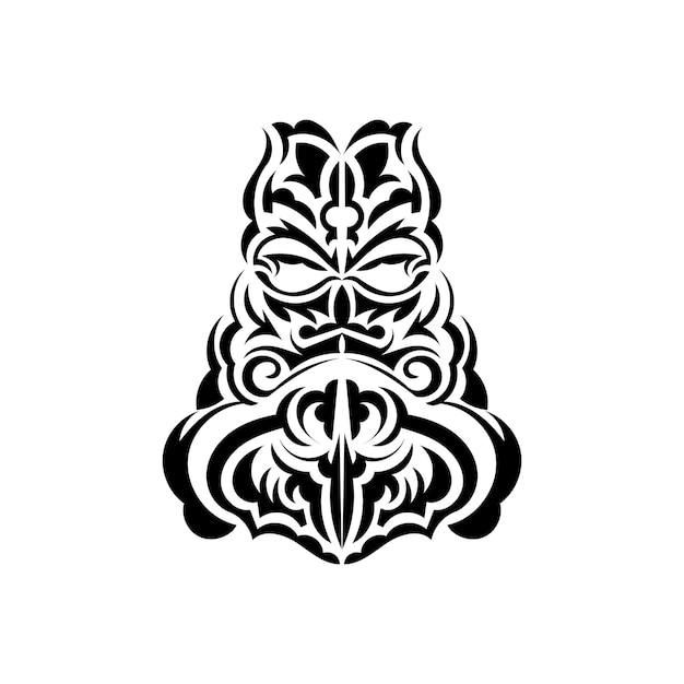 Disegno della maschera tiki illustrazione tiki dei nativi polinesiani e hawaiani in bianco e nero modello di tatuaggio pronto isolato illustrazione vettoriale