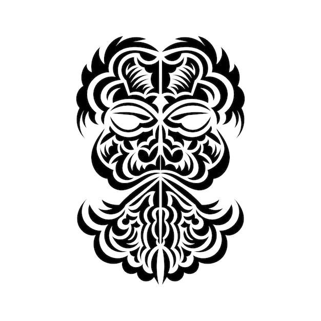 Tiki mask design Traditional decor pattern from Polynesia and Hawaii Isolated Tattoo sketch Vector