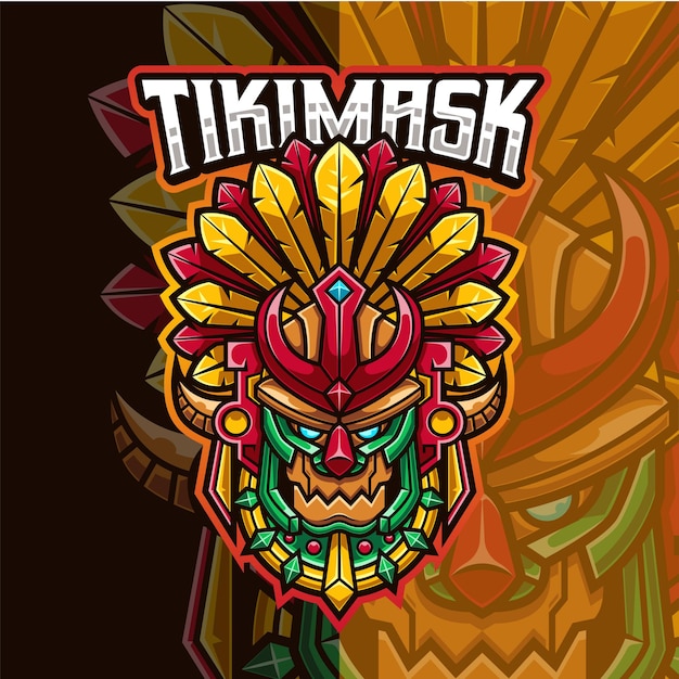 Tiki Mask en Tribal Mask Mascot Logo Sjabloon