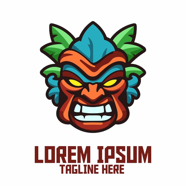 Tiki mask icon badge emblem for sport and esport hawaiian mask mascot logo