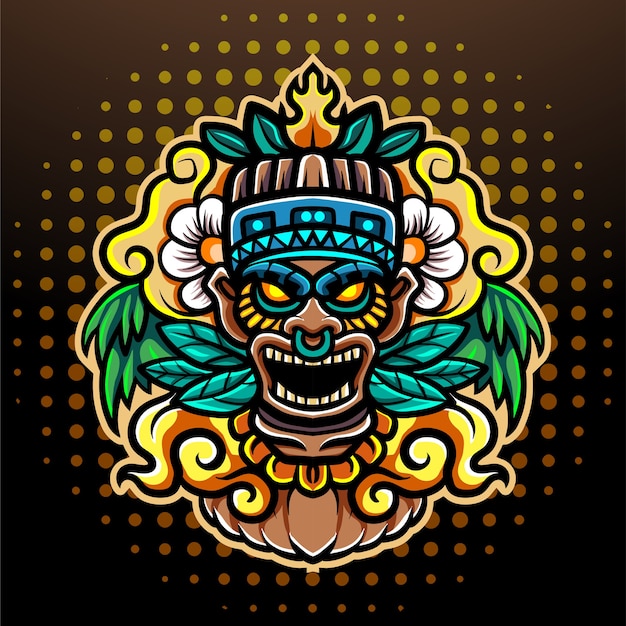 Tiki mask mascot esport logo design