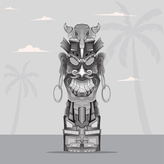 Vettore tiki mask design tradizionale per tatuaggi vintage