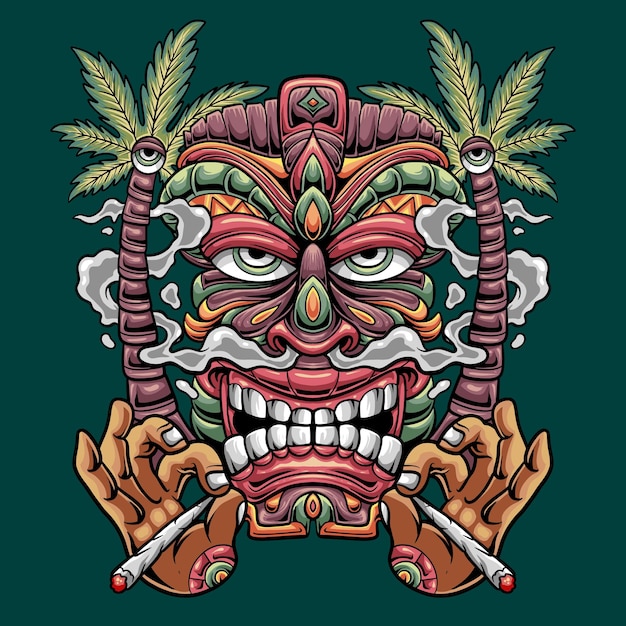 Tiki mask with smoke and chill