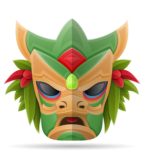 Tiki masker hawaiiaanse oude tropische totem hoofd gezicht idool gemaakt van hout vector illustratie