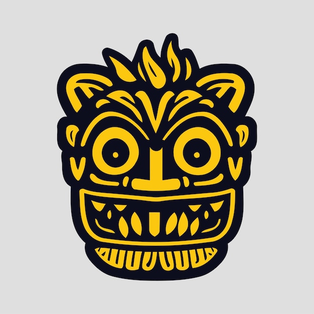 Tiki-maskers met angstaanjagende gezichten en tandenrijke mond versierd met bladeren Geïsoleerde Tiki-idolen