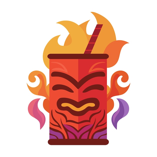 Tiki spicy chilli cocktail in mug with Tiki mask Hawaiian traditional elements