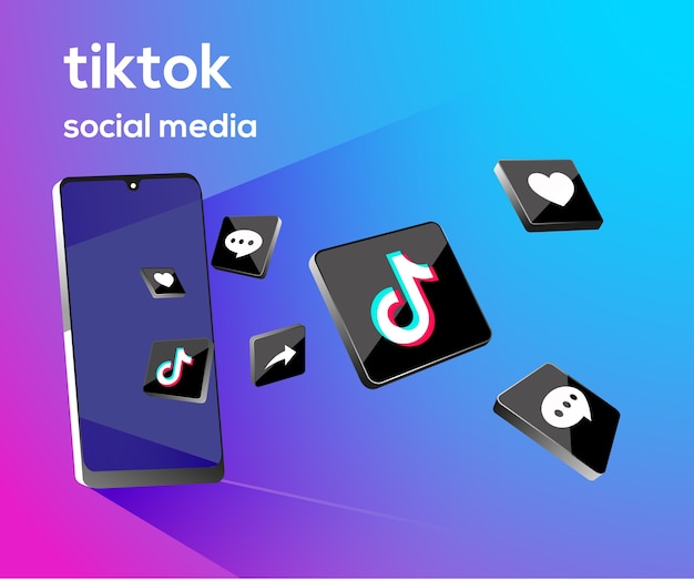 Vector tiktiok 3d social media icons with smartphone symbol