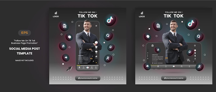Вектор продвижение бизнес-страницы tiktok с помощью 3d-вектора для публикации в социальных сетях