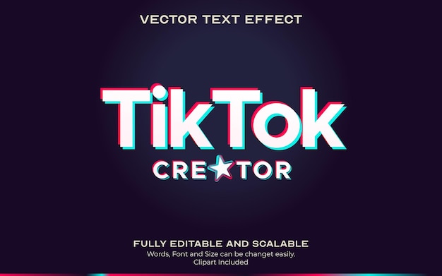 ベクトル tiktokクリエーターのテキスト効果太字で明るいカラフルなレトロなテキスト効果