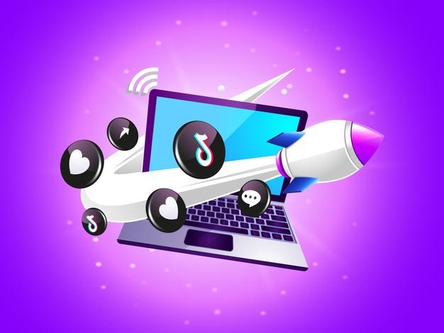 Tiktok-logo met raket en laptop