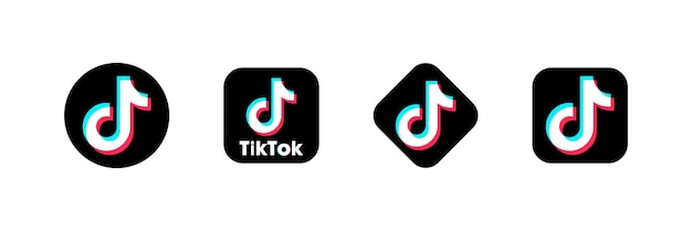 Tiktok 人気のソーシャル メディアのアイコンのセット フラット カラー ベクトル編集イラスト リウネ ウクライナ 2023 年 4 月 10 日