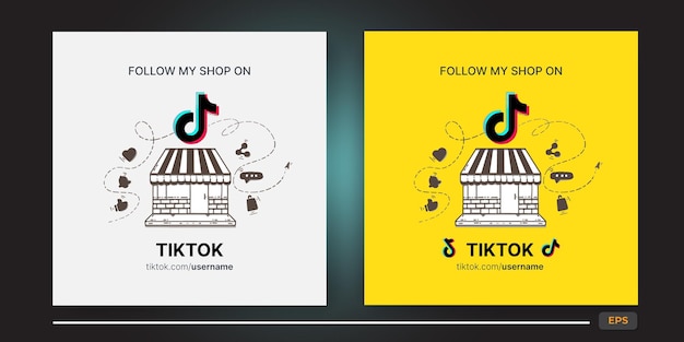 Tiktok Shop Follow Me 비즈니스 페이지 프로모션 배너 및 소셜 미디어 게시물 템플릿