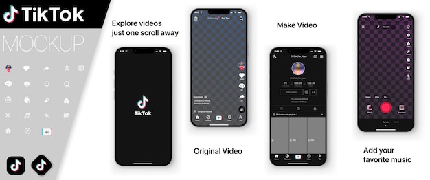 벡터 apple iphone 모형의 tiktok tik tok 모바일 앱 인터페이스 템플릿