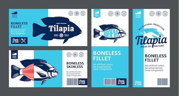 Tilapia-labels en ontwerpconcepten voor verpakkingen