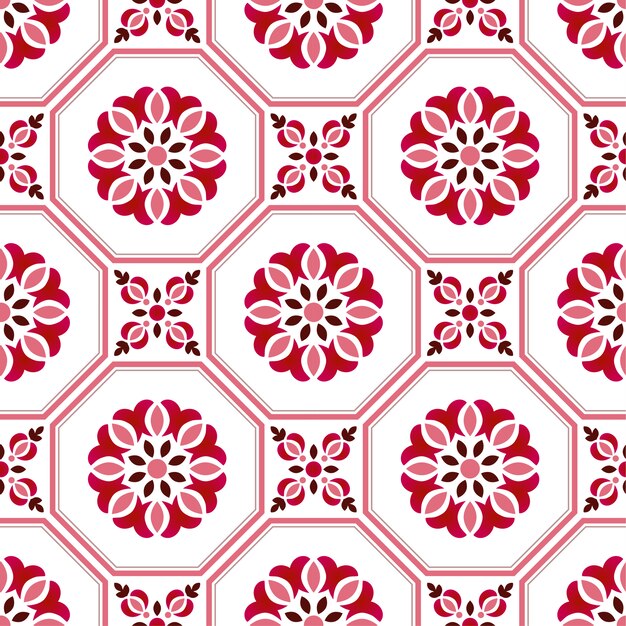 Vector tile pattern, colorful decorative floral seamless background, beautiful ceramic wallpaper decor vector illustration