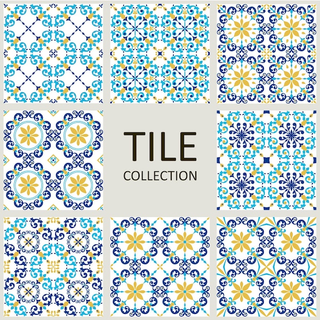 Vector tile seamless pattern collection design with colourful motifs vector illustration eps10