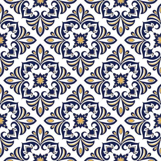 Piastrella seamless design con motivi blu e gialli illustrazione vettoriale